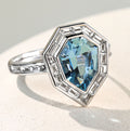 Shield-Cut Aquamarine & Diamond Platinum Ring